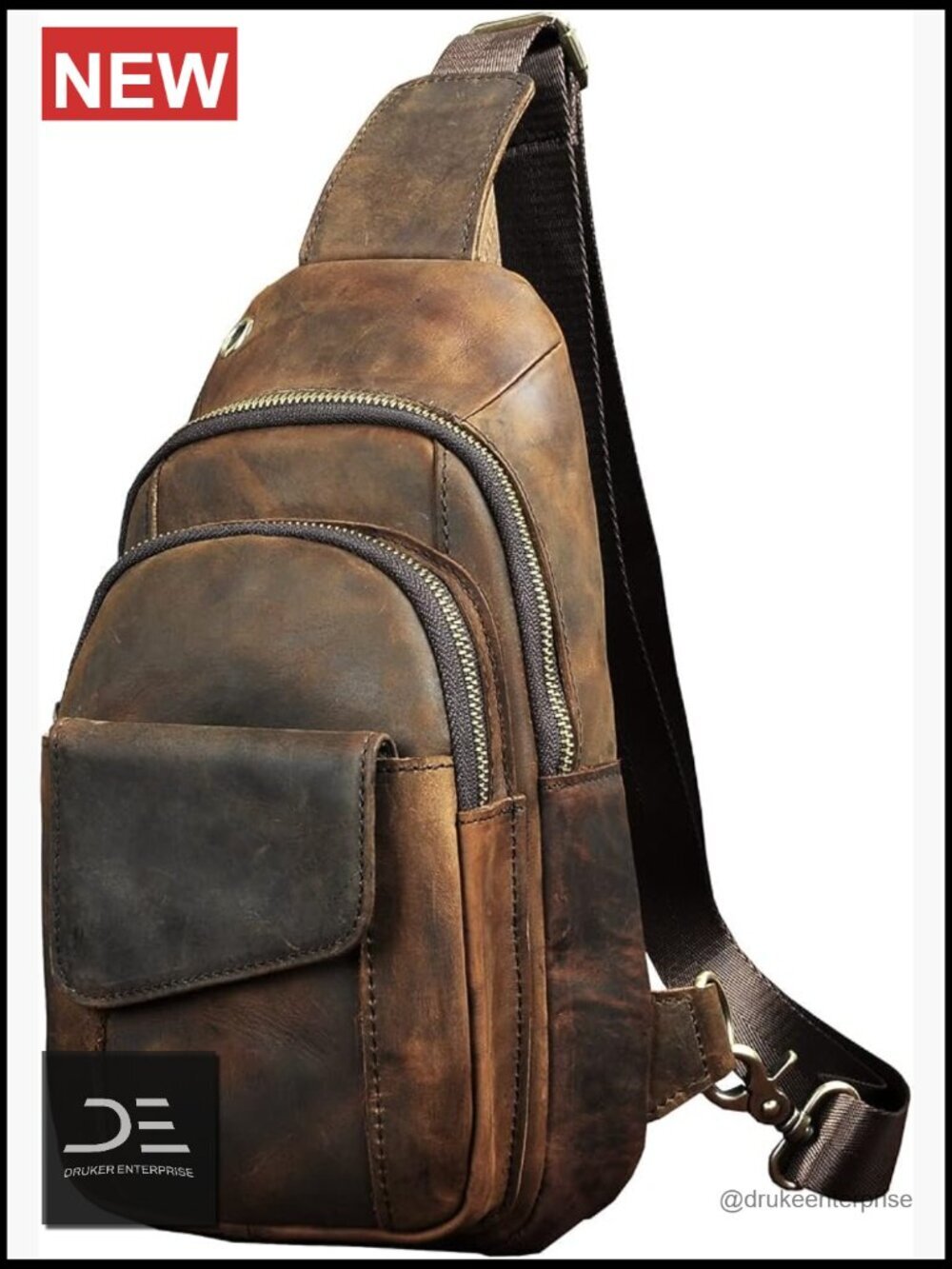 Genuine Leather Crossbody Sling Backpack Outdoor Hiking Travel Bag